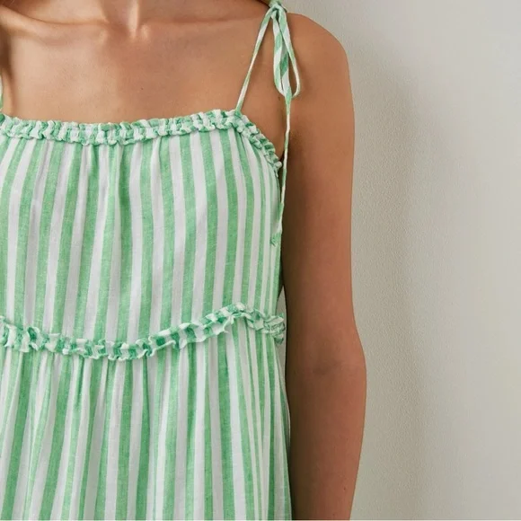 Rails Carolyn Tiered Babydoll Dress Cayman Green Stripe Beach Coastal Loose - Picture 3 of 15
